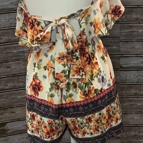 🔥🔥SALE🔥🔥Blue RAIN Floral Tie Back Romper - Picture 6 of 7